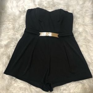 Black Strapless Shorts Romper